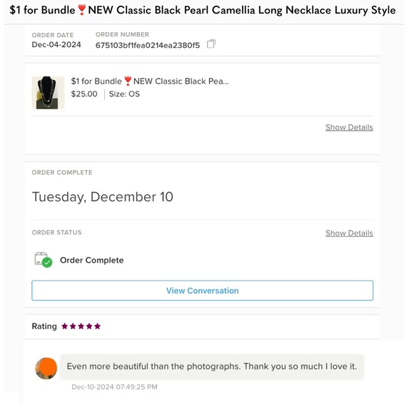 Last❣️$1 for Bundle❣️NEW Classic Black Pearl Camellia Long Necklace Luxury Style - Picture 2 of 3